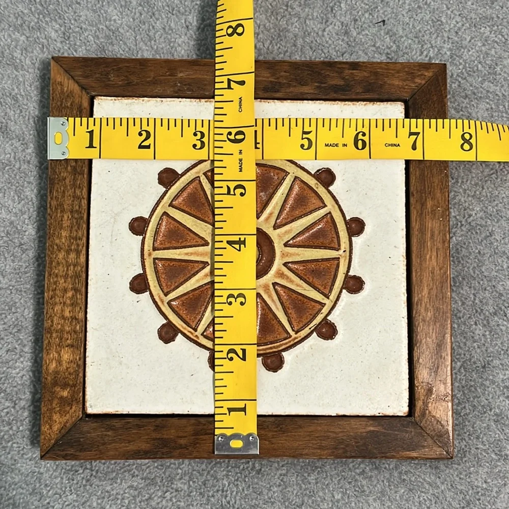 Wall Tile Decor T.J. Crafts Boho Rustic Farmhouse Ceramic Wood Frame